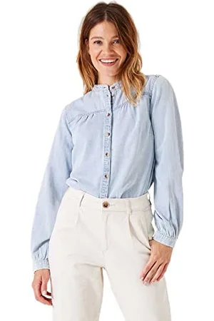 Garcia Damen Shirt Long Sleeve Bluse, Morning Blue, XS