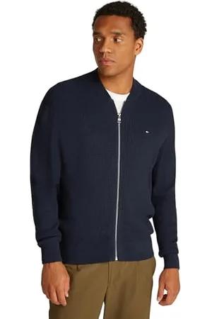 Tommy Hilfiger Herren Strickjacke Cardigan mit Reißverschluss Structure Baseball Zip Through ohne Kapuze, , S