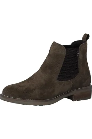 QS by s.Oliver Damen Chelsea Boots aus Leder mit Blockabsatz, Grün , 41 EU