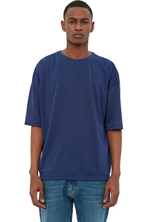 Trendyol Lacivert Basic Herren Oversize Fahrradkragen Kurzarm T-Shirt,