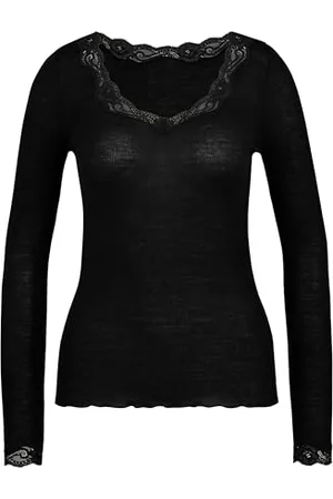 Calida Richesse Lace Langarmshirt Damen, aus Schurwolle und Seide, Feinripp, temperaturausgleichend und geruchsneutralisierend