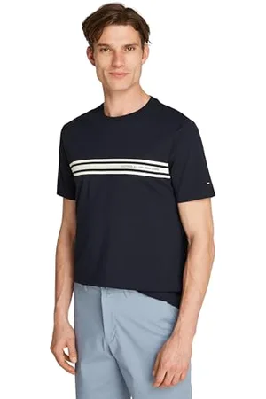 Tommy Hilfiger Herren T-Shirt Kurzarm Central Chest Stripe Baumwolle, Blau (Desert Sky), L