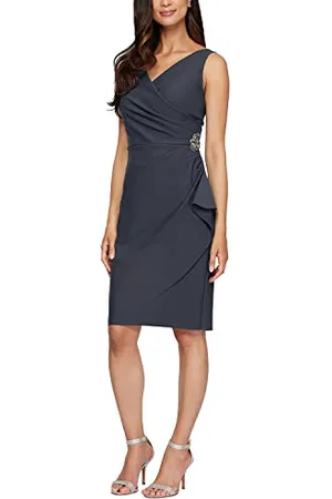ALEX Evenings Damen Slimming Short Ruched Cocktail Dress with Ruffle (Petite and Regular Sizes) Cocktailkleid, Dunkelgrau, 36