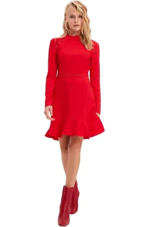 Trendyol Damen Black Lace Detailed Flywheel Dress, , 34