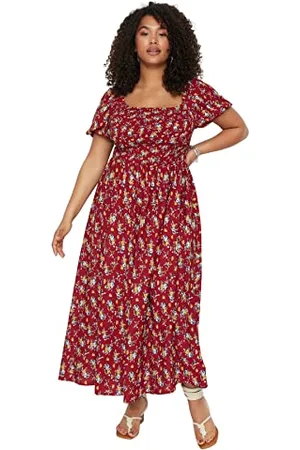 Trendyol Damen Women A-line Dress Plus Size Midi Relaxed Fit Woven Kleid, , 46 EU