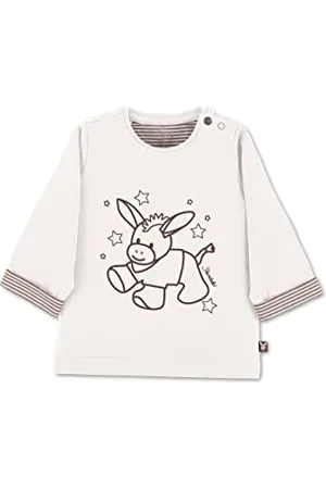 Sterntaler Baby Jungen Langarmshirt Baby GOTS Langarm-Shirt Emmi Druck - Baby Shirt Langarm - mit Esel Druck und Knopf - beige, 50