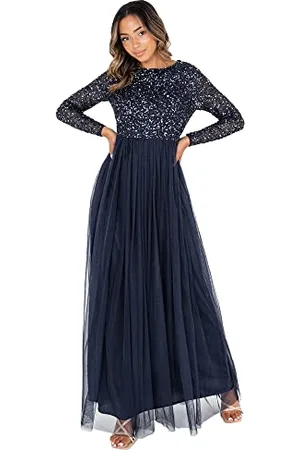 Maya Deluxe Damen Embellished Long Sleeve Maxi Bridesmaid Dress, , 42 EU(14 UK)