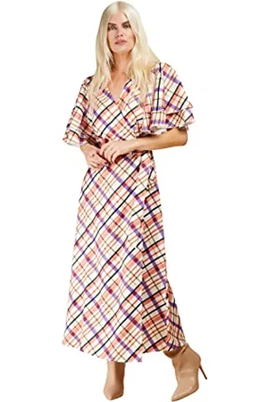 Little Mistress Damen Check Wrap Midaxi Kleid für besondere Anlässe, , 34