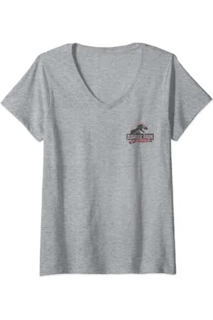 Jurassic Park 30th Anniversary Caution Retro T-Shirt mit V-Ausschnitt für Erwachsene (Unisex) in , Small, Kurzarm