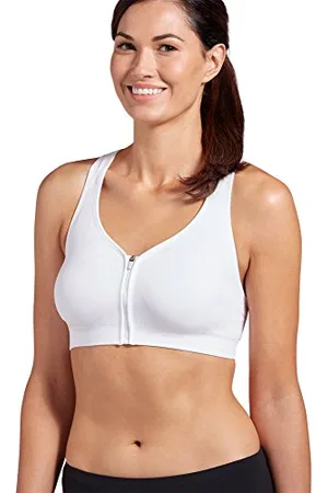 Jockey Damen Mid Impact Zip Front Bra Sport-BH, Halbtransparent, , Medium