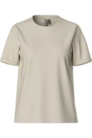 Pieces® Beige Damen T-Shirt Pcria Ss Fold Up Solid Tee Noos Bc S
