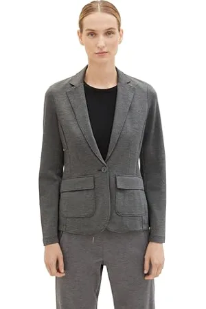 TOM TAILOR Damen Slim Fit Basic Blazer mit Melange-Optik, shady grey melange, L