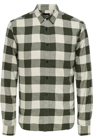 Only & Sons Kariertes Holzfäller Hemd Basic Langarm Flanellhemd Freizeit Karo Slim Fit Shirt Baumwolle ONSGUDMUND, Farben:Grün, Größe Hemd:XXL