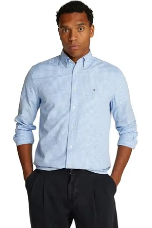 Tommy Hilfiger Herren Flex POPLIN Gingham RF MW0MW37548 L/S Shirt, Blue (Sweet Blue/Optic White), S