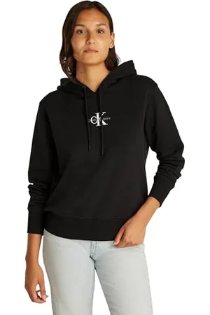 Calvin Klein Damen Hoodie Monologo mit Kapuze, Schwarz (Ck Black), XXL