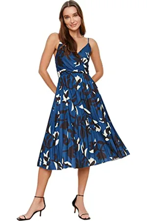 Trendyol Damen Blumenmuster Gestricktes Kleid Dress A-Linie, , L
