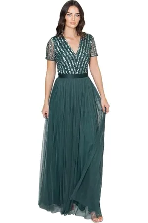 Maya Deluxe Damen Maxi Dress for Women Ladies Bridesmaid V-neck Plus Size Ball Gown Short Sleeves Long Ele Brautjungfernkleid, , 40 EU (12 UK)