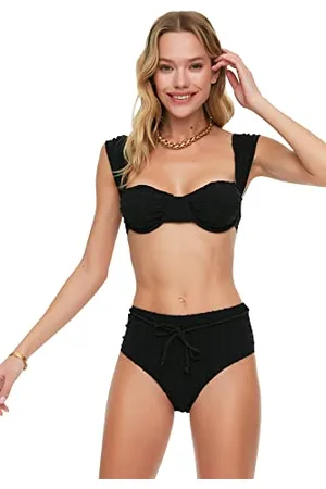 Trendyol Damen Textured Curved High Waist Bikini Bottoms, , 42 EU