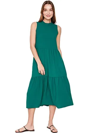 Trendyol Damen Breites Geschnittenes Kleid Dress, Smaragdgrün, 36 EU
