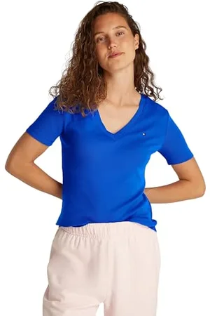 Tommy Hilfiger Damen T-Shirt Kurzarm New Slim Cody V-Ausschnitt, Blau (Noble Blue), S