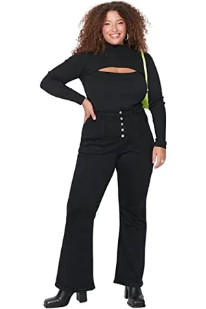 Trendyol Damen Jeans, hohe Taille, ausgestelltes Bein, Übergröße Hose, , 68 Größen