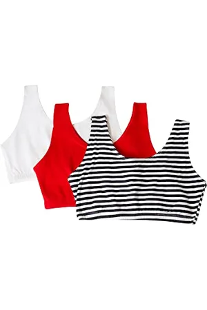Fruit Of The Loom Damen Built Up Tank Style Bra Fashion Colors Sport-BH, Undurchsichtige, Skinny Stripe/Weiß/Rot Hot, 80 (3er Pack)