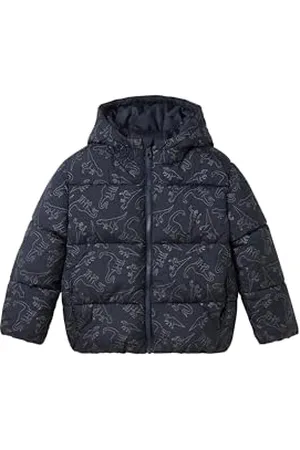 TOM TAILOR Jungen 1042925 Kinder Puffer Winter Parka mit Kapuze & Dinosaurier-Print, 35884-Navy Outlined Dino Design, 92/98