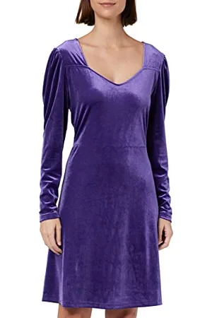 Ichi IHLAVANNY DR2 Damen Freizeitkleid Kleid Minikleid Samt Herzausschnitt Langarm Regular-Fit, Größe:M, Farbe: