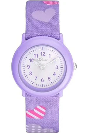 QS by s.Oliver Armbanduhr Mädchen Kinder Quarzuhr Analog, mit Textil Armband, Lila, 3 bar Wasserdicht, Kommt in Uhren Geschenk Box, 2036750