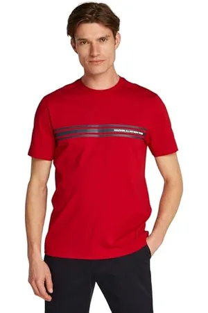 Tommy Hilfiger Herren T-Shirt Kurzarm Central Chest Stripe Baumwolle, Mehrfarbig (Medium Red), 3XL