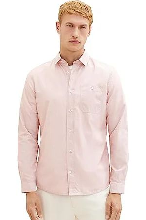 TOM TAILOR Herren 1037442 Slim Fit Hemd mit feinen Streifen aus Baumwolle, 32293-red Dobby Structure, L