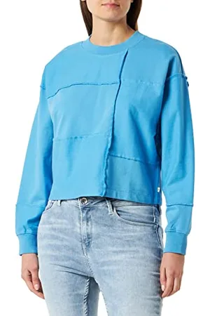 TOM TAILOR Damen 1035352 Cropped Patchwork Sweater, 18395-Rainy Sky Blue, L