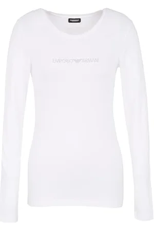 Emporio Armani Damen Essential Studs Logo Long Sleeve T-Shirt, , L