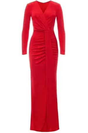 Swing Langes rotes Abendkleid in tailliertem Schnitt mit herzförmigem Ausschnitt und Drapierungen an den Hüften Hilary | Größe 40