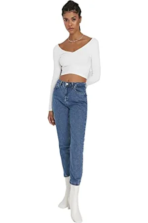 Trendyol Damen Herren Mittlerer Bund Mom Jeans, , 34 EU