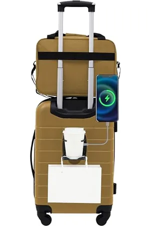 Wrangler Smart Gepäck-Set mit Getränkehalter und USB-Anschluss, Dark Shadow, 2 Piece Set, Intelligentes Gepäck-Set mit Getränkehalter und USB-Anschluss