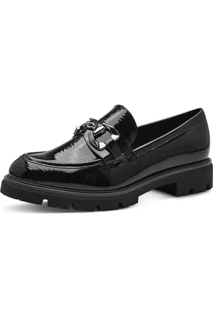 Marco Tozzi Damen Loafer ohne Absatz Vegan mit Schnalle, Schwarz , 40 EU