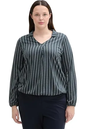 TOM TAILOR Damen Plussize Longsleeve mit Kragen, , 46