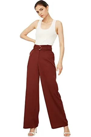 Trendyol Damen Flate Bootcut Trousers Pants, Braun, L EU