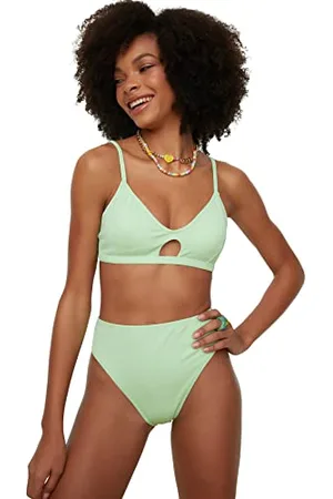 Trendyol Damen Textured High Waist Bikini Bottoms, , 40 EU
