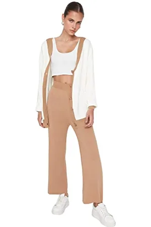Trendyol Damen Herren Young Mittlerer Bund Regular Hose Pants, Camelfarben, S EU