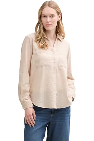 TOM TAILOR Damen 1035247 Bluse mit Brusttaschen aus Baumwolle, 21650-Summer Beige, 42