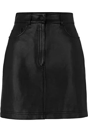 HUGO BOSS Damen Lusila A-Linien-Minirock aus Leder mit rotem Logo-Aufnäher Schwarz XS