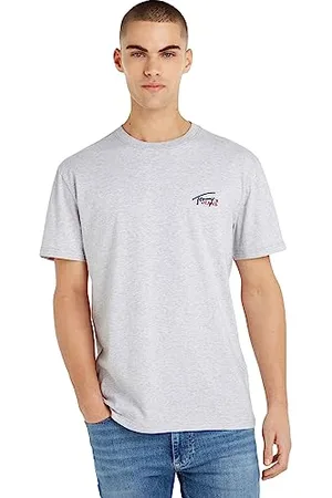 Tommy Hilfiger Herren T-Shirt Kurzarm Classic Small Flag Rundhalsausschnitt, Silber (Silver Grey Htr), XL