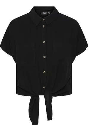 Pieces® Damen Pcvinsty Ss Linen Tie Shirt Noos, , M