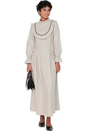 Trendyol Modest Damen Woman Design Maxi A-line Standing Collar Woven Dress, , 40 EU