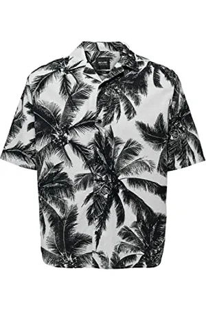 Only & Sons Herren Onstie Rlx Ctn Linen Palm Ss Shirt Blue, , L