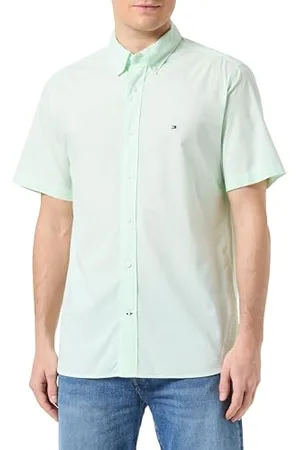Tommy Hilfiger Herren Flex Gingham RF Shirt S/S MW0MW36144 Freizeithemden, Grün (Mint Gel/Optic White), S