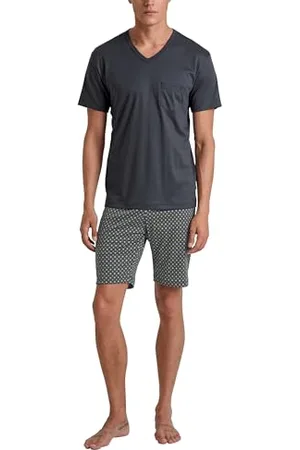 Calida Relax Swiss Edition Kurz-Pyjama Herren, aus 100% Baumwolle, Hose mit stoffbezogenem Gummibund