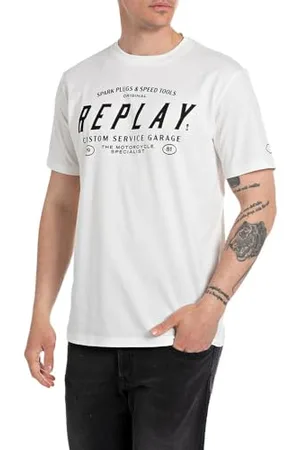 Replay Herren T-Shirt Kurzarm aus Baumwolle, (Weiß), XS
